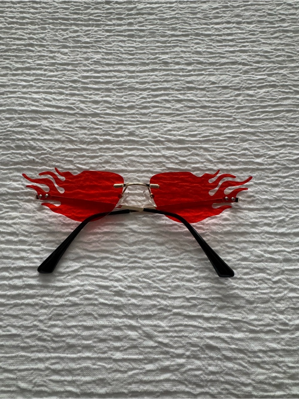 Red Flame Rimless Sunglasses with Gold Bridge